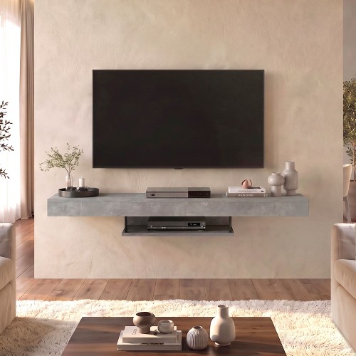 Έπιπλο τηλεόρασης επιτοίχιο Albares Megapap με LED χρώμα γκρι σκυροδέματος 150x29,6x22εκ.
