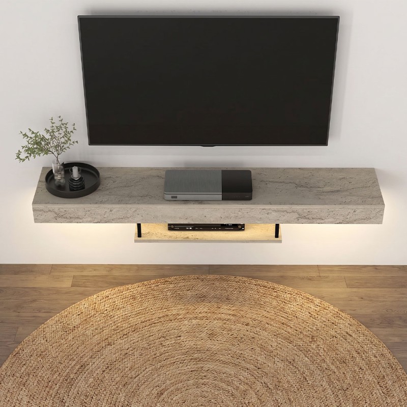 Έπιπλο τηλεόρασης επιτοίχιο Albares Megapap με LED χρώμα travertine 150x29,6x22εκ.