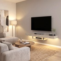 Έπιπλο τηλεόρασης επιτοίχιο Albares Megapap με LED χρώμα travertine 150x29,6x22εκ.