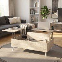 Τραπεζάκι σαλονιού Roy Megapap με σερβιτόρο χρώμα travertine 121x69x40εκ.