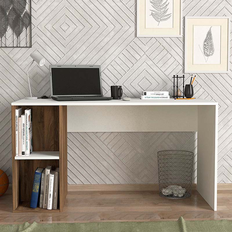 Γραφείο εργασίας Coral Megapap χρώμα λευκό - καρυδί 140x60x75εκ.