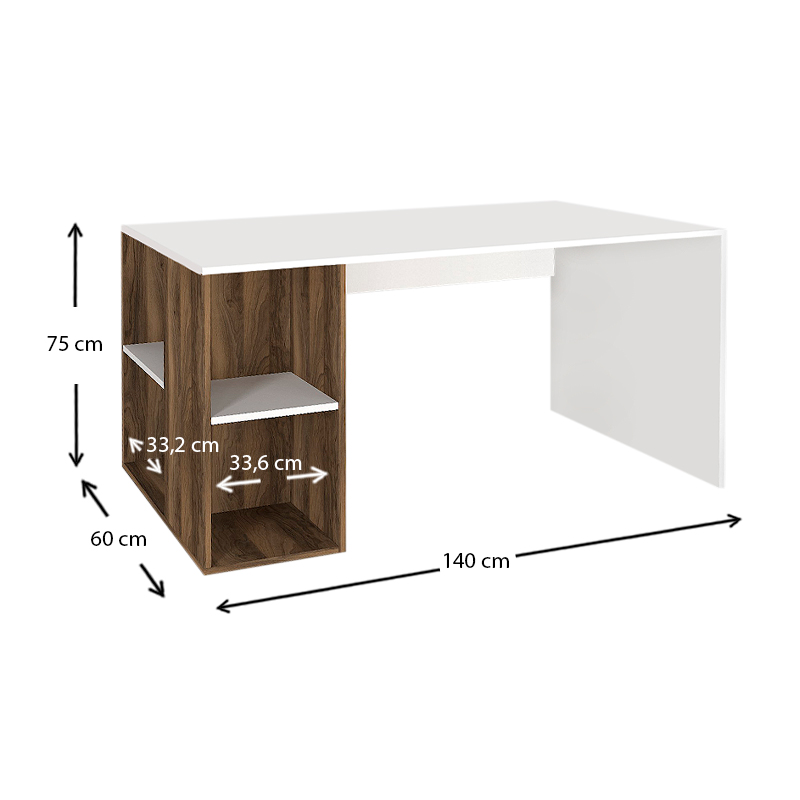 Γραφείο εργασίας Coral Megapap χρώμα λευκό - καρυδί 140x60x75εκ.