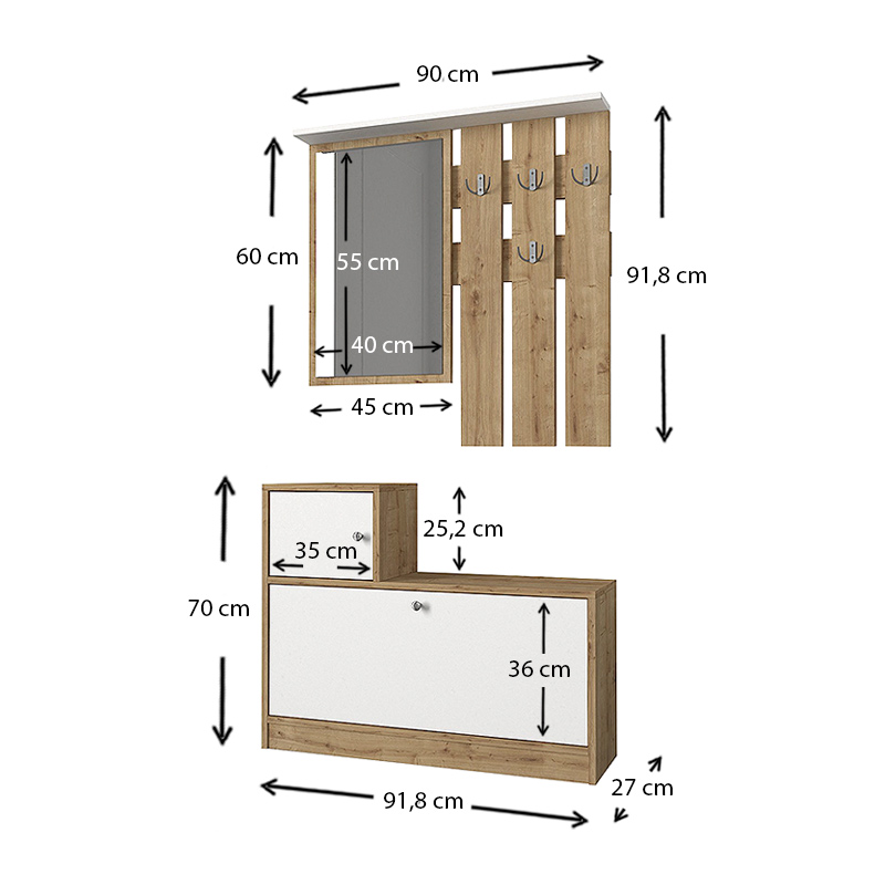 Έπιπλο εισόδου Galina Megapap χρώμα sapphire oak - λευκό 91,8x27x70εκ.