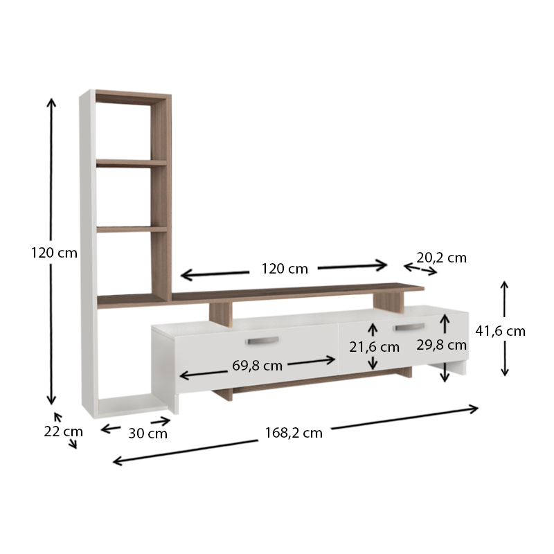 Σύνθεση τηλεόρασης Simal Megapap με LED χρώμα λευκό - cordoba 168,2x31,3x120εκ.