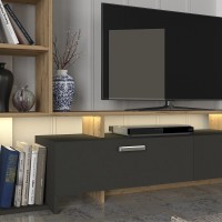 Σύνθεση τηλεόρασης Simal Megapap με LED χρώμα ανθρακί - sepet oak 168,2x31,3x120εκ.