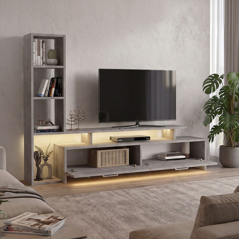 Σύνθεση τηλεόρασης Simal Megapap με LED χρώμα γκρι σκυροδέματος 168,2x31,3x120εκ.