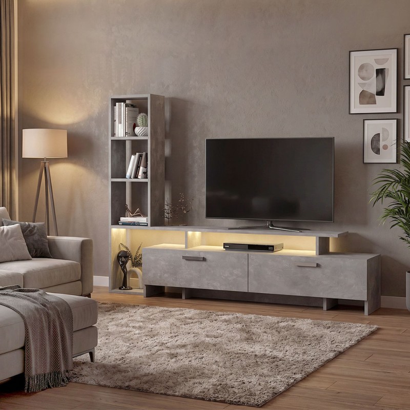 Σύνθεση τηλεόρασης Simal Megapap με LED χρώμα γκρι σκυροδέματος 168,2x31,3x120εκ.