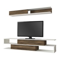 Σύνθεση τηλεόρασης Manet Megapap με LED χρώμα λευκό - καρυδί 180x29,5x39εκ.