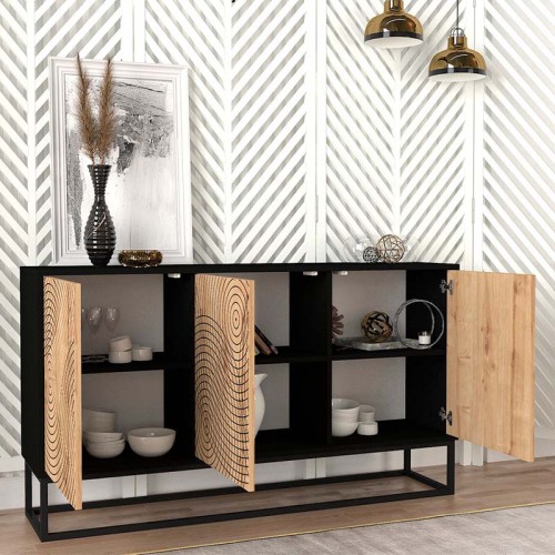 Μπουφές Themis Megapap χρώμα μαύρο - sapphire oak 150x35x83,6εκ.