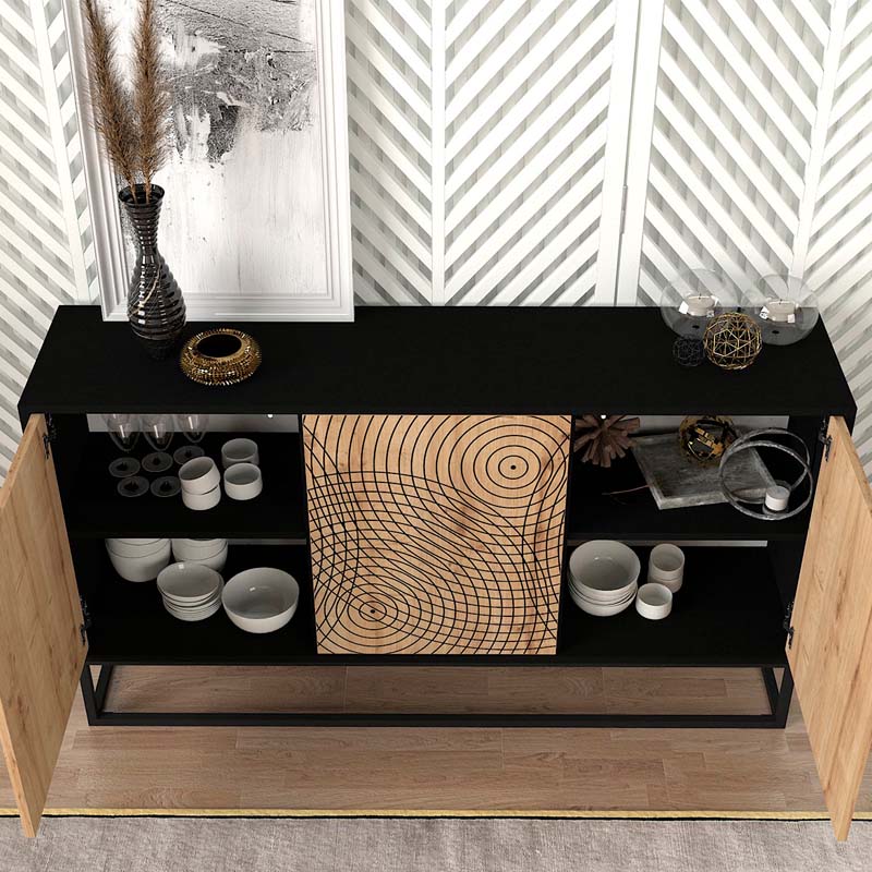 Μπουφές Themis Megapap χρώμα μαύρο - sapphire oak 150x35x83,6εκ.