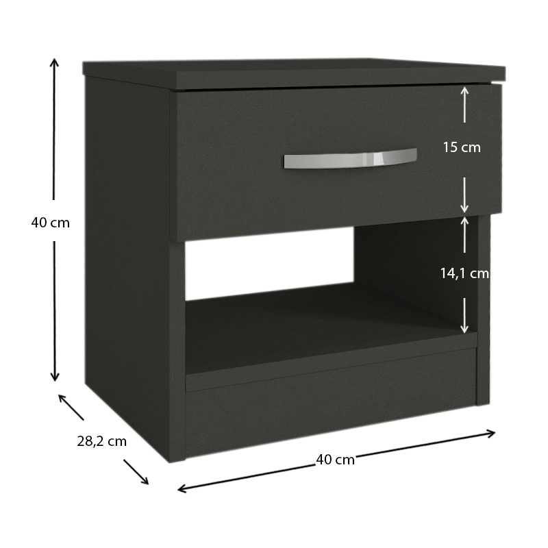 Κομοδίνο Lube Megapap χρώμα ανθρακί 40x28,2x40εκ.