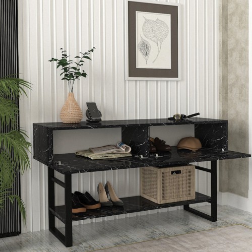 Κονσόλα Aron Megapap χρώμα μαύρο εφέ μαρμάρου 138,8x41x75,7εκ.