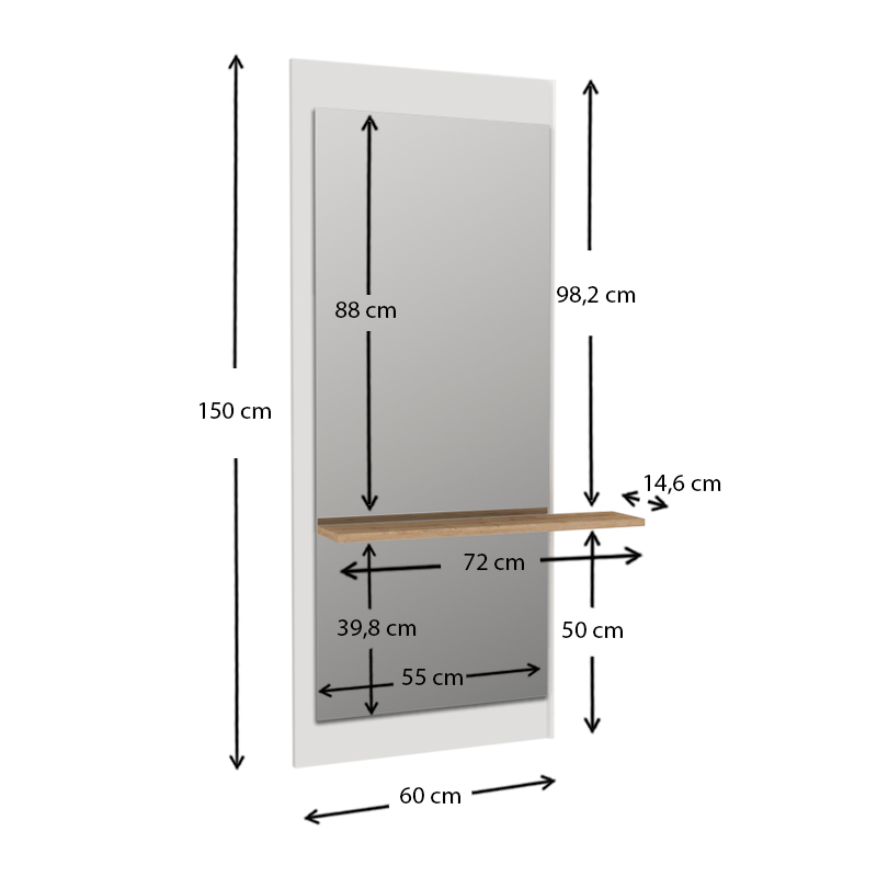 Καθρέπτης τοίχου Piyar Μegapap χρώμα λευκό 60x14,6x150εκ.