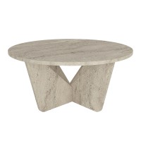 Τραπεζάκι σαλονιού Lagerta Megapap χρώμα travertine Ø75x35εκ.