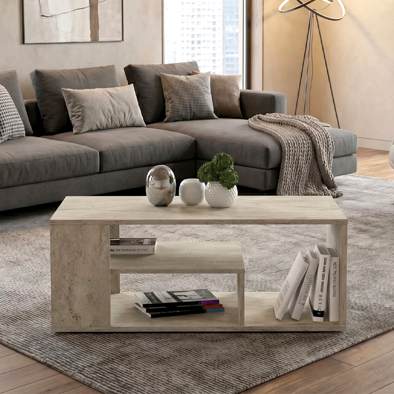Τραπεζάκι σαλονιού Abdera Megapap χρώμα travertine 110x60x42εκ.