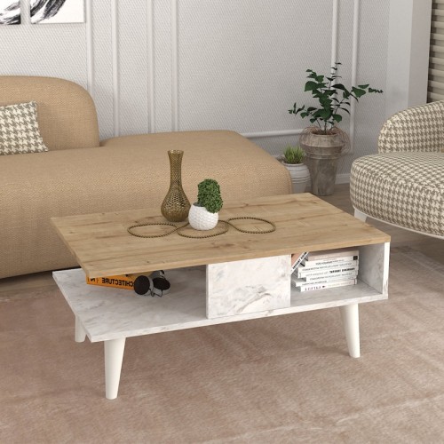 Τραπεζάκι σαλονιού Andros Megapap χρώμα sapphire oak - λευκό εφέ μαρμάρου 90x54x39,6εκ.