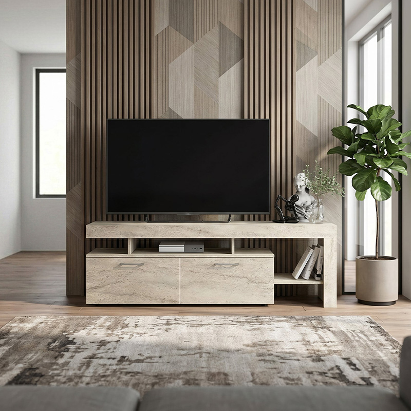 Έπιπλο τηλεόρασης Acnes Megapap χρώμα travertine 160x40x53εκ.