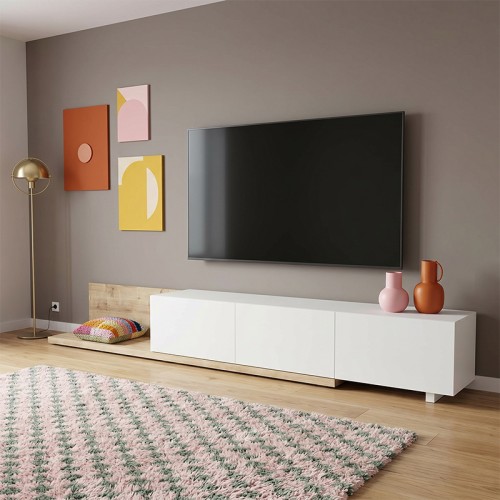 Έπιπλο τηλεόρασης Enstey Megapap επεκτεινόμενο χρώμα sapphire oak - λευκό 260x41,8x33,5εκ.