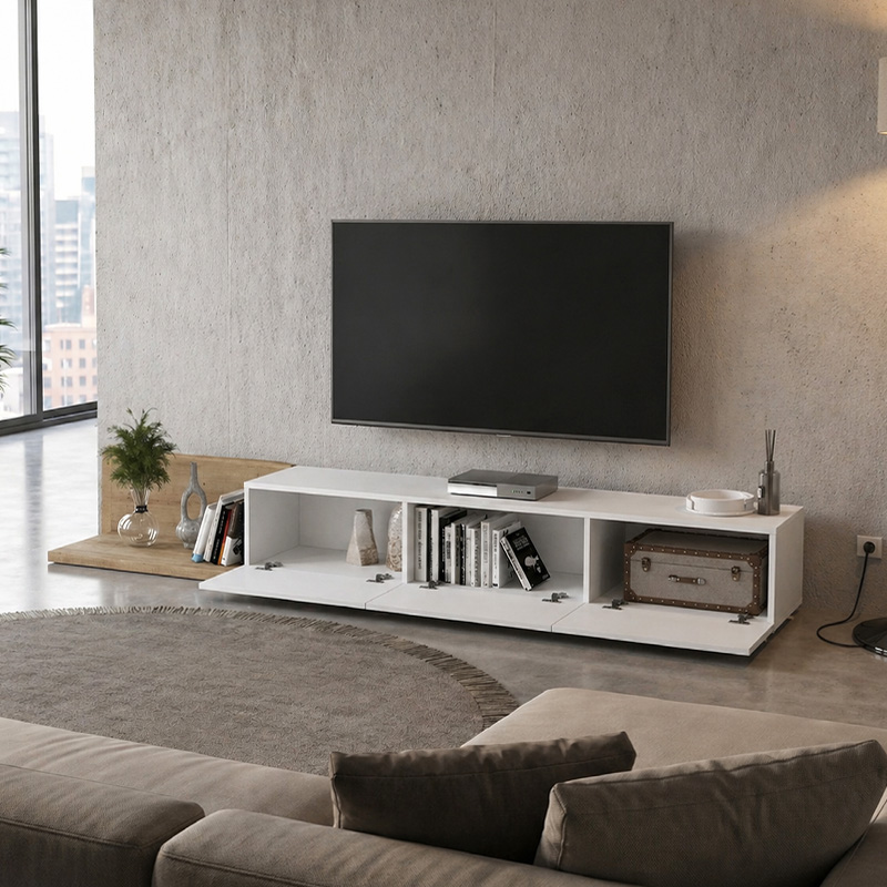 Έπιπλο τηλεόρασης Enstey Megapap επεκτεινόμενο χρώμα sapphire oak - λευκό 260x41,8x33,5εκ.