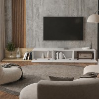 Έπιπλο τηλεόρασης Enstey Megapap επεκτεινόμενο χρώμα sapphire oak - λευκό 260x41,8x33,5εκ.