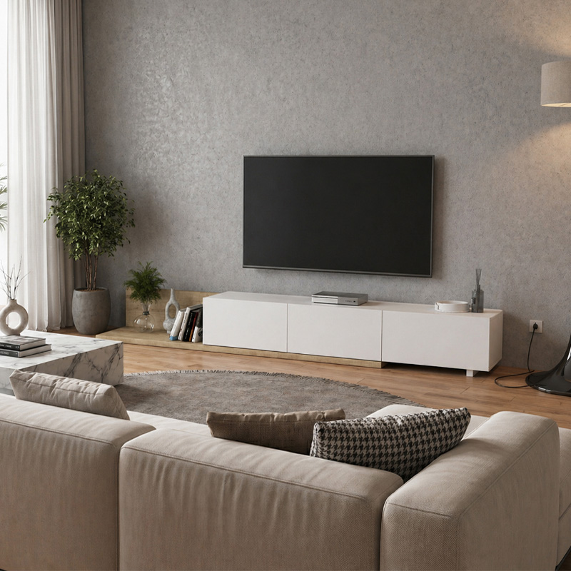Έπιπλο τηλεόρασης Enstey Megapap επεκτεινόμενο χρώμα sapphire oak - λευκό 260x41,8x33,5εκ.