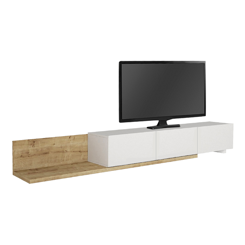 Έπιπλο τηλεόρασης Enstey Megapap επεκτεινόμενο χρώμα sapphire oak - λευκό 260x41,8x33,5εκ.