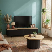 Τραπεζάκι σαλονιού Bohema Megapap χρώμα μαύρο - sepet oak Ø85x43,2εκ.