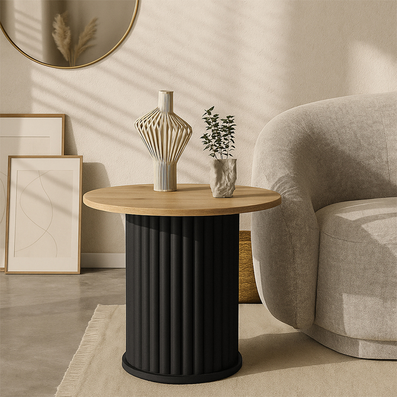 Τραπεζάκι βοηθητικό Bohema Megapap χρώμα μαύρο - sepet oak Ø50x53,2εκ.