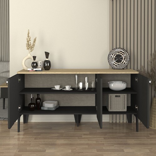 Μπουφές Pedro Megapap χρώμα ανθρακί - rota oak 150x45x75εκ.