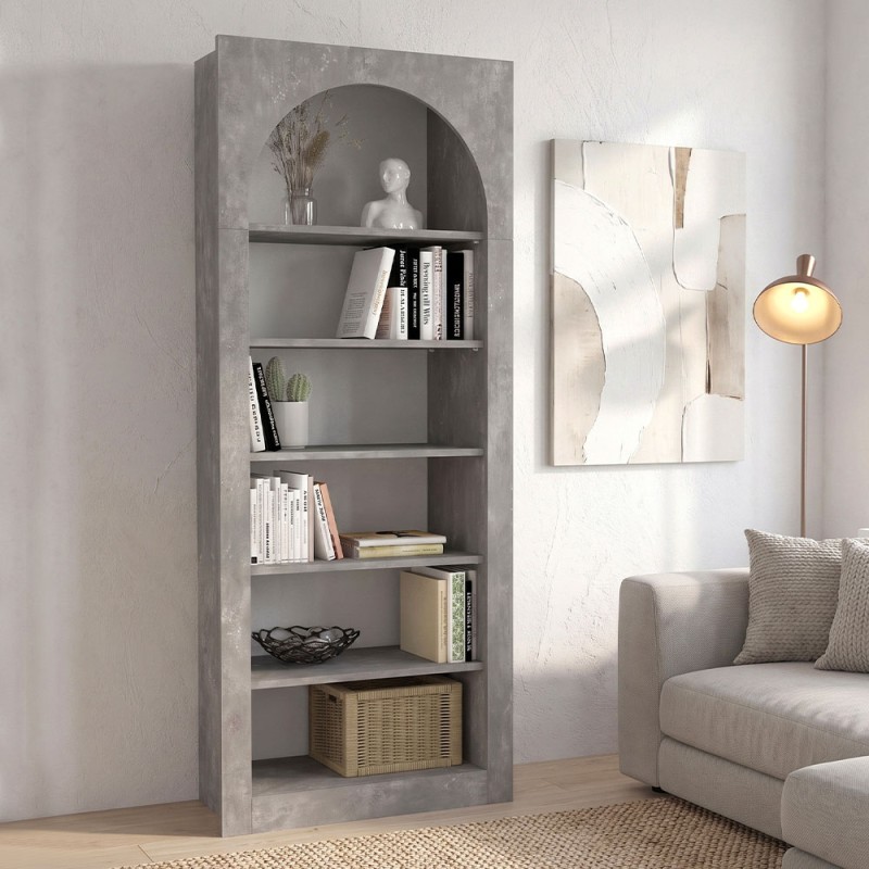 Βιβλιοθήκη Voila Megapap χρώμα γκρι σκυροδέματος 74x35x180εκ.