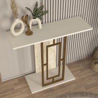 Κονσόλα Alderas Megapap χρώμα sandstone - travertine - χρυσό 90x29,6x76,8εκ.