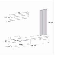 Σύνθεση τηλεόρασης Dumont Megapap χρώμα λευκό - sepet oak 240x36,8x200εκ.