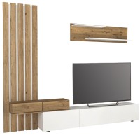 Σύνθεση τηλεόρασης Rosaline Megapap χρώμα λευκό - sepet oak 233x31,3x196,8εκ.