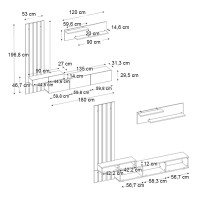 Σύνθεση τηλεόρασης Rosaline Megapap χρώμα λευκό - sepet oak 233x31,3x196,8εκ.