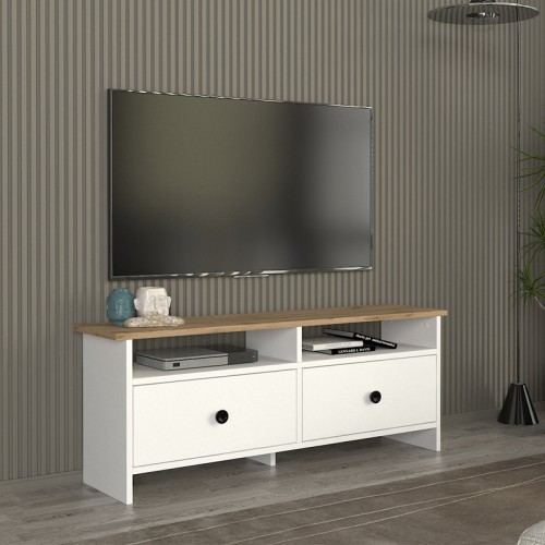 Έπιπλο τηλεόρασης Gradias Megapap χρώμα λευκό - sapphire oak 120x29,6x46,8εκ.