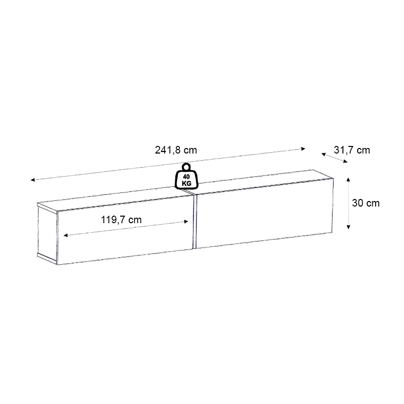 Έπιπλο τηλεόρασης επιτοίχιο Espanse Megapap χρώμα sapphire oak 241,8x31,7x30εκ.