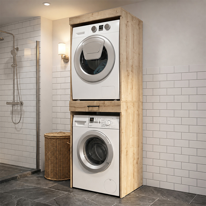 Έπιπλο πλυντηρίου - στεγνωτηρίου Fika Megapap χρώμα sapphire oak 67x61,8x198,5εκ.