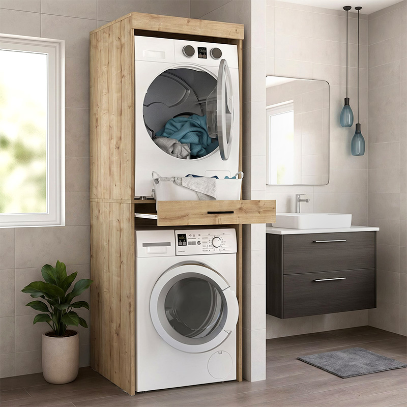 Έπιπλο πλυντηρίου - στεγνωτηρίου Fika Megapap χρώμα sapphire oak 67x61,8x198,5εκ.