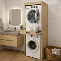 Έπιπλο πλυντηρίου - στεγνωτηρίου Fika Megapap χρώμα sapphire oak 67x61,8x198,5εκ.