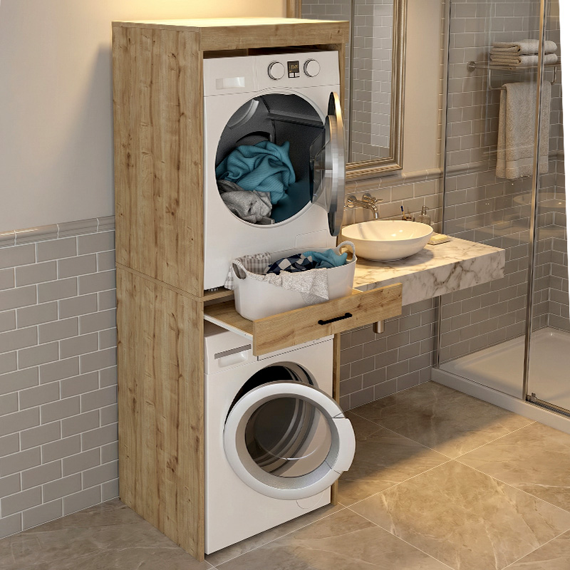 Έπιπλο πλυντηρίου - στεγνωτηρίου Fika Megapap χρώμα sapphire oak 67x61,8x198,5εκ.