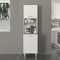 Έπιπλο κουζίνας Potter 1 Megapap χρώμα λευκό - rota oak 53,4x39,6x196,1εκ.