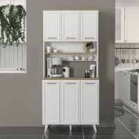 Έπιπλο κουζίνας Potter 3 Megapap χρώμα λευκό - rota oak 90x40x196,1εκ.