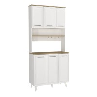 Έπιπλο κουζίνας Potter 3 Megapap χρώμα λευκό - rota oak 90x40x196,1εκ.