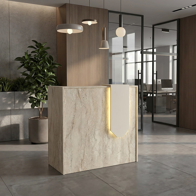 Γραφείο υποδοχής - reception Navita Megapap με LED χρώμα travertine - sandstone 113,6x42x111,8εκ.