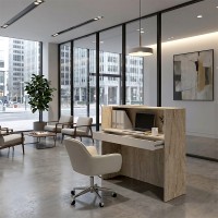Γραφείο υποδοχής - reception Navita Megapap με LED χρώμα travertine - sandstone 113,6x42x111,8εκ.