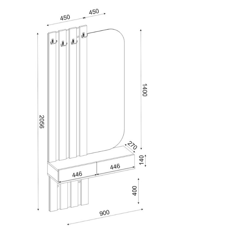 Έπιπλο εισόδου Reyas Megapap χρώμα ανθρακί - sepet oak 90x27x205,6εκ.