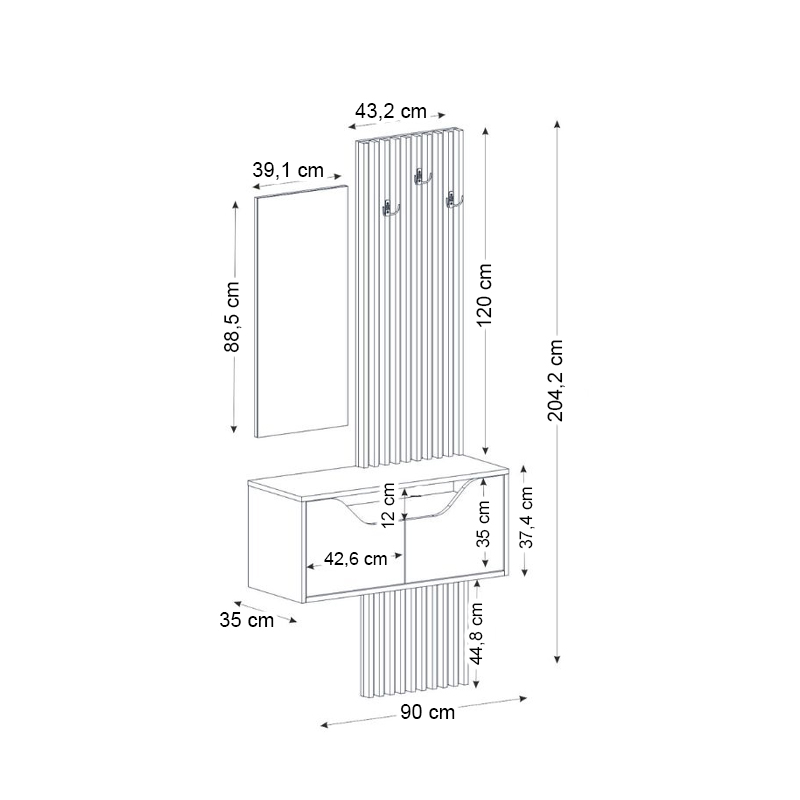 Έπιπλο εισόδου Naro Megapap χρώμα ανθρακί - sepet oak 90x35x204,2εκ.