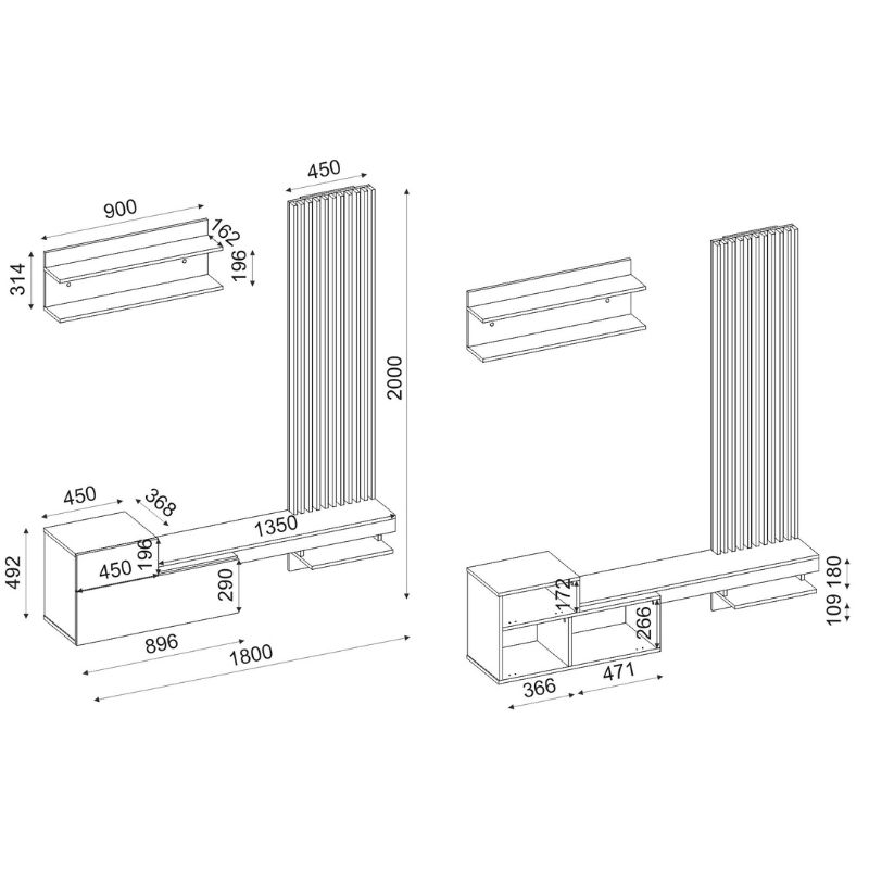 Σύνθεση τηλεόρασης Dumont Megapap χρώμα λευκό - sepet oak 180x36,8x200εκ.