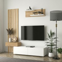 Σύνθεση τηλεόρασης Rosaline Megapap χρώμα λευκό - sepet oak 183x31,3x196,9εκ.