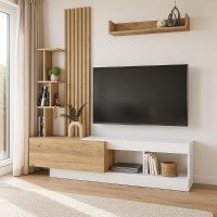 Σύνθεση τηλεόρασης Vermont Megapap χρώμα λευκό - sepet oak 180x40x193,8εκ.